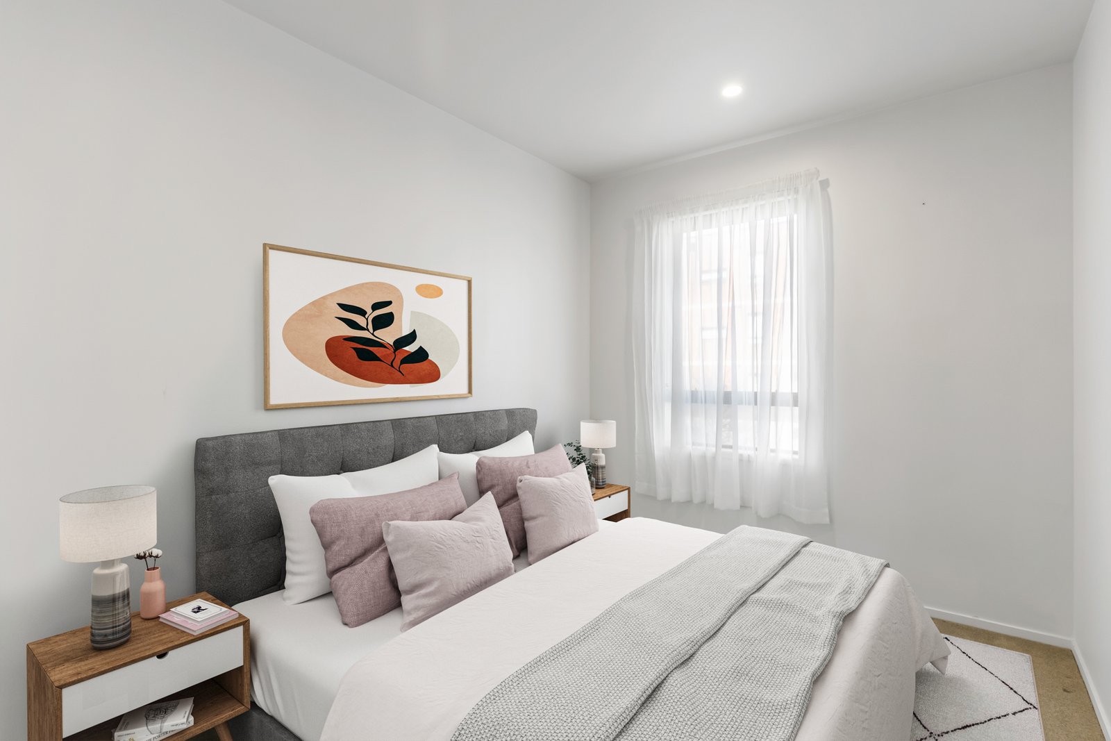 Digitally furnished bright bedroom